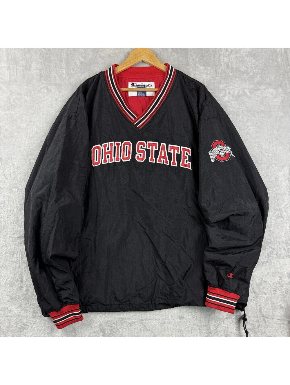VTG Champion Ohio State Buckeyes Men 2XL Black Pullover Windbreaker Jacket Y2K